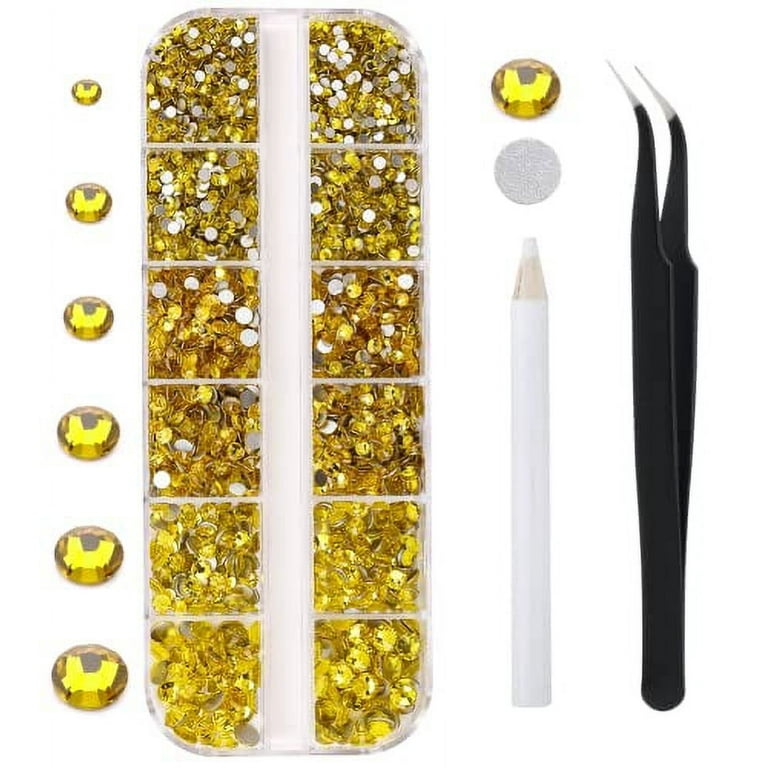 3792 Pcs Citrine Yellow Flatback Rhinestones Set for Nail, Art, Crafts,  Makeup, Tumblers Glitter Round with Tweezers and Picking Pen(SS6~SS20)