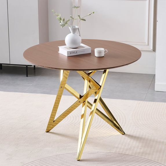 37Inch Round Dining Table, Small Round Kitchen Table With Golden Metal Legs, Suitable For 2 To 4 People, Modern Dining Room Table