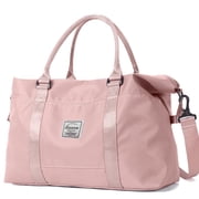 CshidWorld 37L Waterproof Duffle Bag for Women, Tear-Resistant Gym Travel Bag w/Adjustable Shoulder Strap & Trolley Sleeve, Airline Approved Carry-On Weekender Bag with Wet/Dry Pocket, Pink