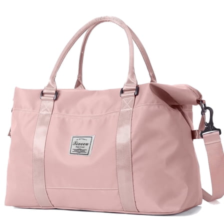 CshidWorld 37L Waterproof Duffle Bag for Women, Tear-Resistant Gym Travel Bag w/Adjustable Shoulder Strap & Trolley Sleeve, Airline Approved Carry-On Weekender Bag with Wet/Dry Pocket, Pink