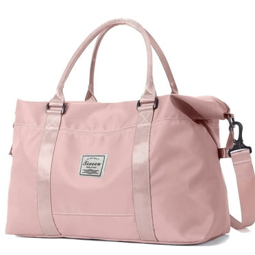 CshidWorld 37L Waterproof Duffle Bag for Women, Tear-Resistant Gym Travel Bag w/Adjustable Shoulder Strap & Trolley Sleeve, Airline Approved Carry-On Weekender Bag with Wet/Dry Pocket, Pink