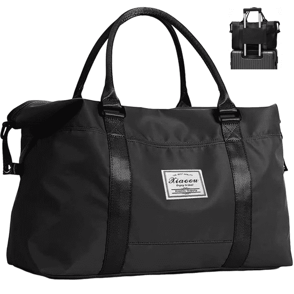 37L Travel Duffle Bag, Waterproof Weekender Carry On Tote Bags for Women, Sport Gym Bag for Men, Hospital Bag for Labor and Delivery, Overnight Luggage Bag with Trolley Sleeve Coral, Black