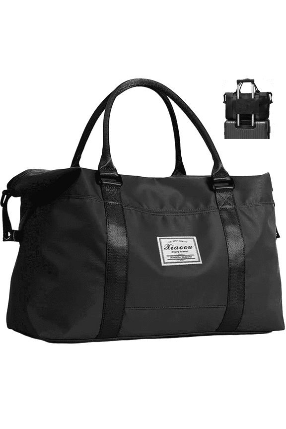 37L Travel Duffle Bag, Waterproof Weekender Carry On Tote Bags for Women, Sport Gym Bag for Men, Hospital Bag for Labor and Delivery, Overnight Luggage Bag with Trolley Sleeve Coral, Black