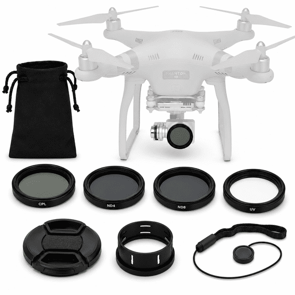 37MM Filter Kit For DJI Phantom 3 Series Drones. Kit Includes: CPL, ND4, ND8, UV, Lens Cap, Cap Keeper + eCostConnection Microfiber Cloth