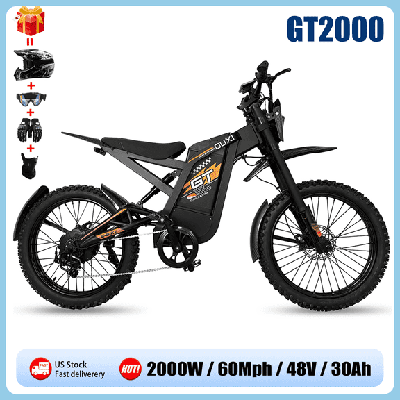 37MPH GT2000 Electric Bicycle for Adults,3000W(Peak) Electric Bicycle,85+Miles ebike bicycles,48V 32Ah Battery Mountain Bike,24" Fat Tire,Dual Hydraulic Brake Full Suspension,UL2849