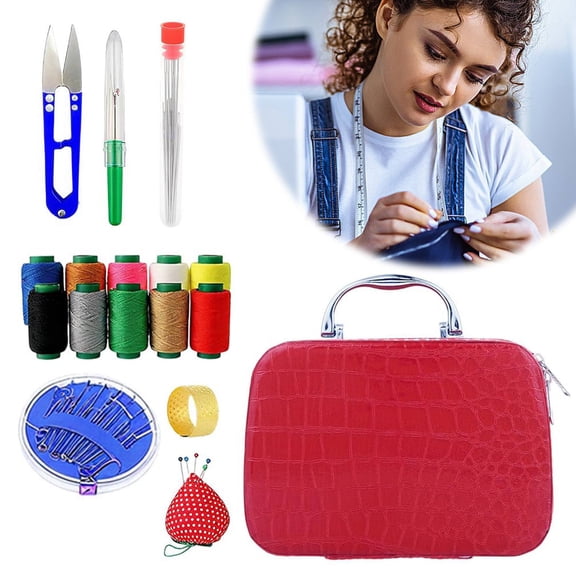 37PCS DIY Embroidery Making Kit Tool, Hand-made Tools Upgrade Needle and Thread Manual Sewing Needle Set, Hot Pink
