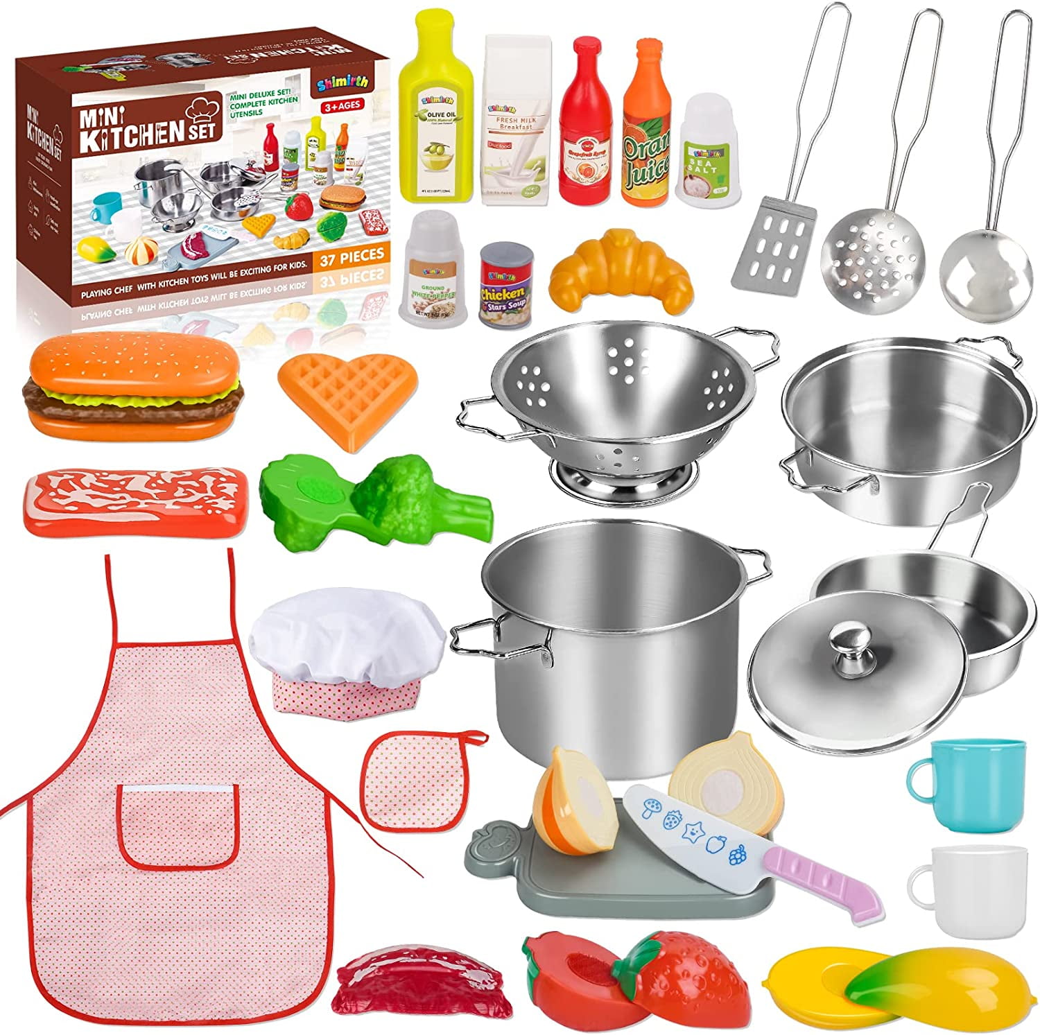 37PCS Pretend Play Kitchen Accessories, Kids Kitchen Playset Stainless