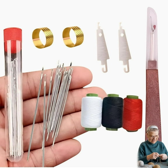 37PCS Sewing Tool Set Needles Thread Hand Repair Tools Stainless Steel Needles for Hand Sewing Long & Thin Handmade Quilting & Sewing Needles Kit for DIY Sewing