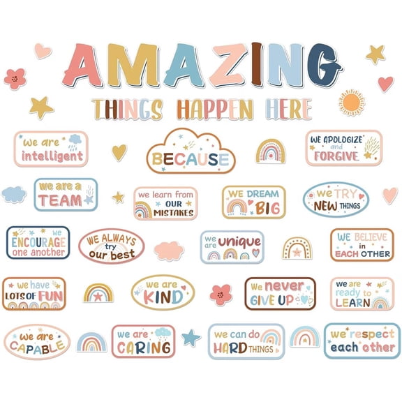 37Pcs Boho Pastel Welcome Back to School Bulletin Board Decorations - Positive Affirmation Cutouts for Classroom Wall Decor, Motivational Teacher Supplies