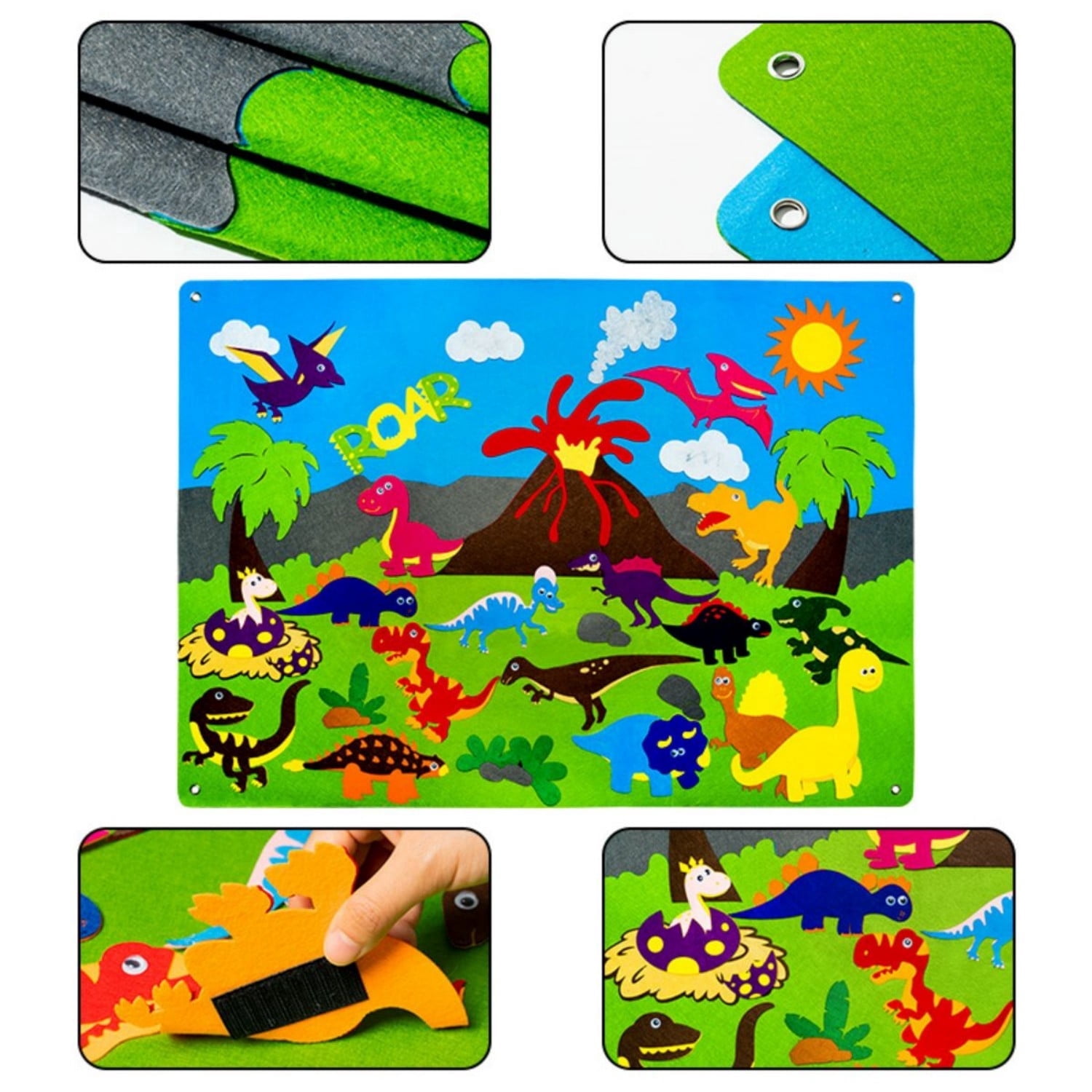 Laffact Dinosaur Themed Felt Board,Storytelling Banner,37 Pack