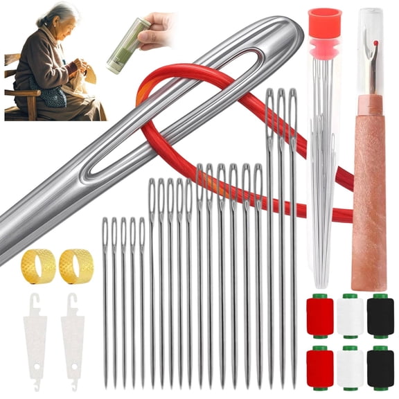37Pcs Sewing Tool Set, 37Pcs/Set Big Eye Steel Sewing Needles Kit,Threader and Needle Repair Kit,Needles Thread Hand Repair Tools,DIY Hand Made Craft for Beginners, Professional DIY Lovers