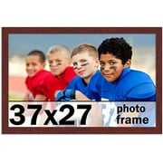 37X27 Frame Brown Mahogany Picture Frame - 100% Solid Wood Frame Kit Includes UV Shatter Guard Front, Acid Free Foam Backing Board, Hanging Hardware Wood Wall Frames For Family Photos - No Mat