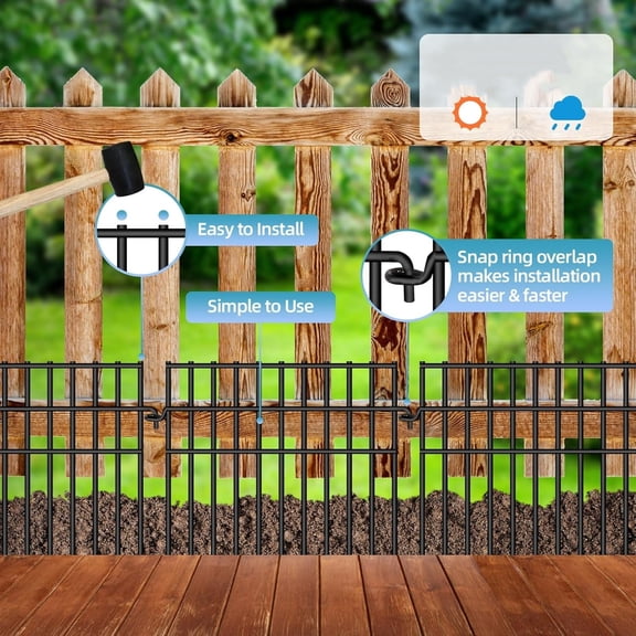 37ft (L) X 13in (H) Garden Animal Barrier Fence, 26 Pack No Dig Dog Fence Border, 1.44in Gap Decorative Fences, Rustproof Metal Wire Garden Border Fence for Dog, Rabbits Ground Stakes