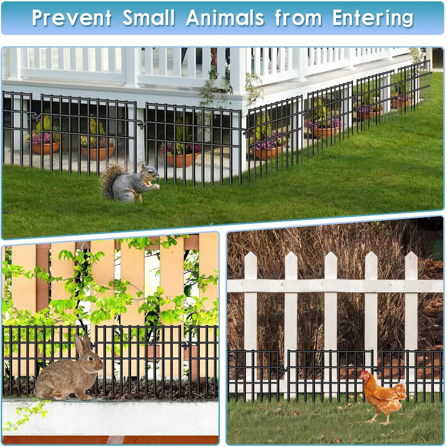 37ft (L) X 13in (H) Garden Animal Barrier Fence, 26 Pack No Dig Dog Fence Border, 1.44in Gap Decorative Fences, Rustproof Metal Wire Garden Border Fence for Dog, Rabbits Ground Stakes