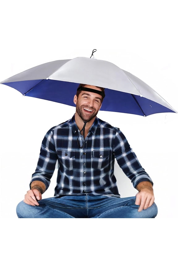 37in Hands-Free Umbrella Hat for Adult, Waterproof Sun Rain UV Shield Protection Outdoor Umbrella Cap, Lightweight Portable Design for Hiking, Fishing, Beach, Gardening