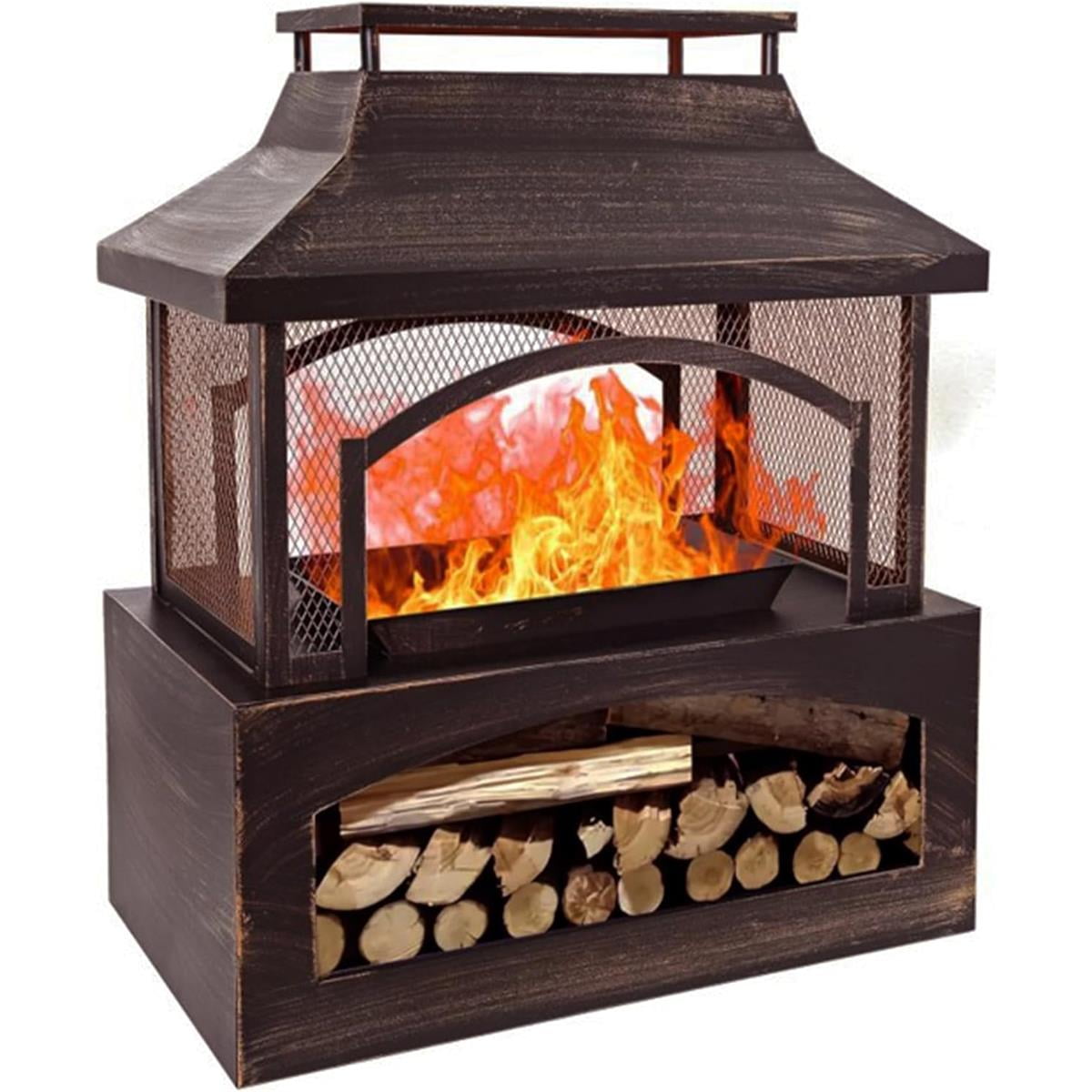 37in Outdoor Wood Burning Fireplace,2-in-1 Large Fire Pit,Durable ...