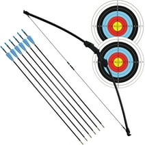 37inch Bow and Arrow Set with 6 Arrows and 2 Targets for Teens Youth Beginner Outdoor Shooting Practice Longbow Archery Sport Game Gift