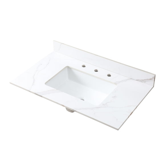 37inch White Sintered Stone Vanity Top with 3 Faucet Holes - Perfect for Standard Cabinets