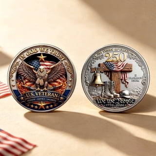 37jewelry, 250th Anniversary Commemorative Item, Silver Decoration, 1.57 Inches, Paying Tribute to Patriotic Veterans and Their Faith.