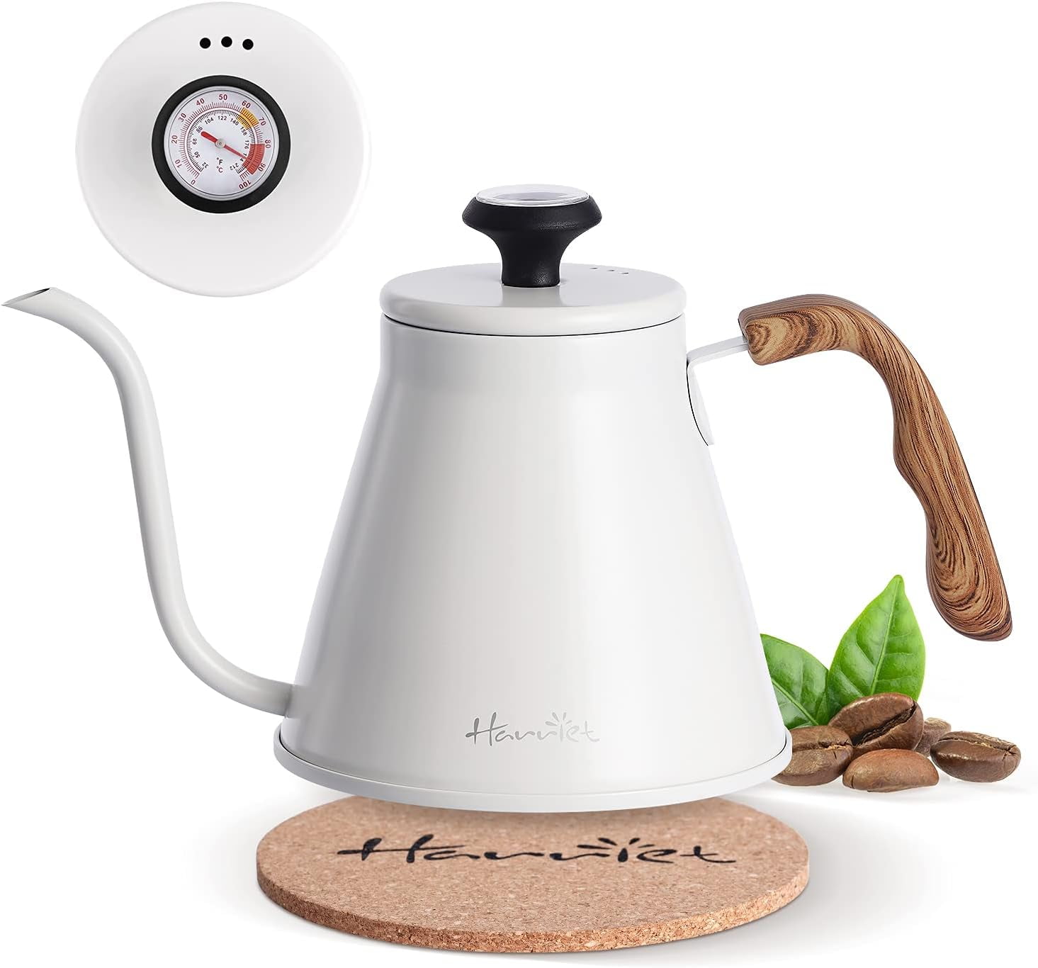 37oz (1.1L) Gooseneck Kettle with Thermometer, Pour over Coffee Kettle ...