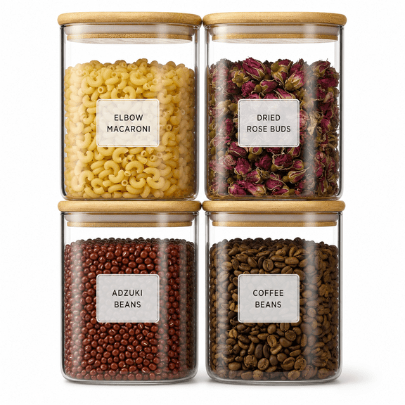37oz*4 Square Glass Food Storage Canisters Set Stackable Kitchen Pantry Jars
