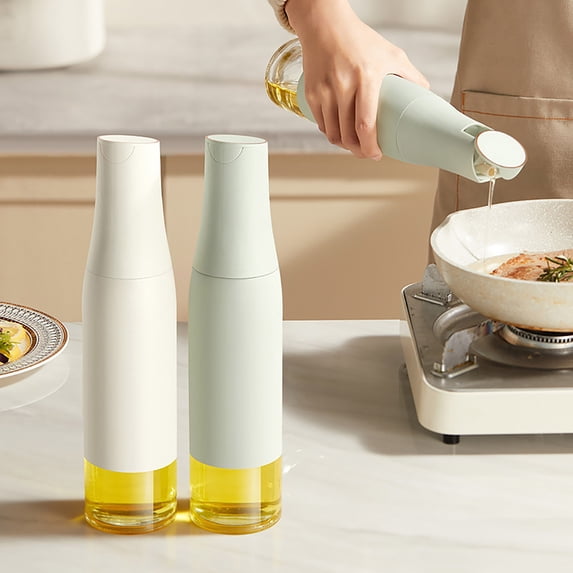 37oz Glass Oil Dispenser for Kitchen, Auto Flip、Non-Drip、Leak Proof, Oil Bottles for Kitchen, Vinegar Dispenser, Cooking Glass Bottle (Green)