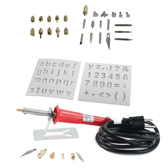 37pc Complete Wood Burning Pen & Assorted Soldering Tips Stencil Set Craft Hobby