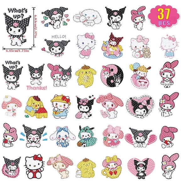 37pcs Diamond Painting DIY Cartoon Sticker Set Anime Film Character Rhinestone Art Kit Mosaic Creative Gift Suitable for Beginners and Adults DIY Handicraft Party Decorations(Rabbit and His Friends)