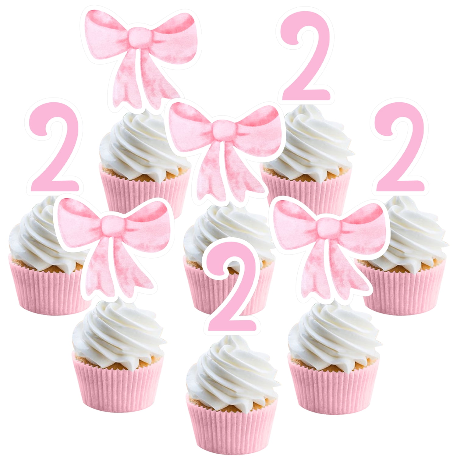 12 stuks taartdecoraties met roze strik met kralen, voor verjaardags