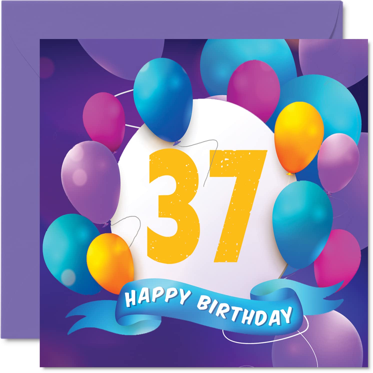 37th Birthday Card for Men Women Balloon Party Happy Birthday Cards