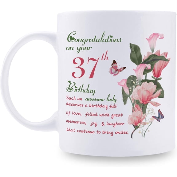 37th Birthday Gifts for Women - Congratulations on Your 37th Birthday Awesome Lady Mug - 37th Birthday Gifts for Wife Mom Friend Sister Aunt Coworker - 11oz Coffee Mug