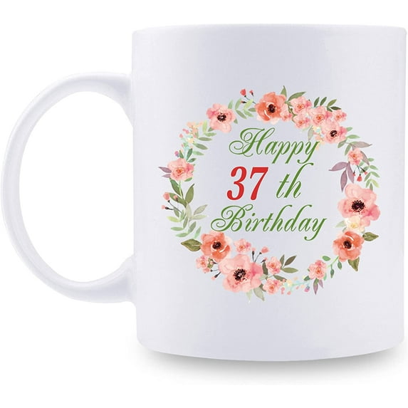 37th Birthday Gifts for Women - Happy 37th Birthday with A Garland Birthday Mug - 37 Year Old Present Ideas for Daughter, Sister, Wife, Friend, Cousin, Aunt - 11 oz Coffee Mug (37th Birthday Gift)