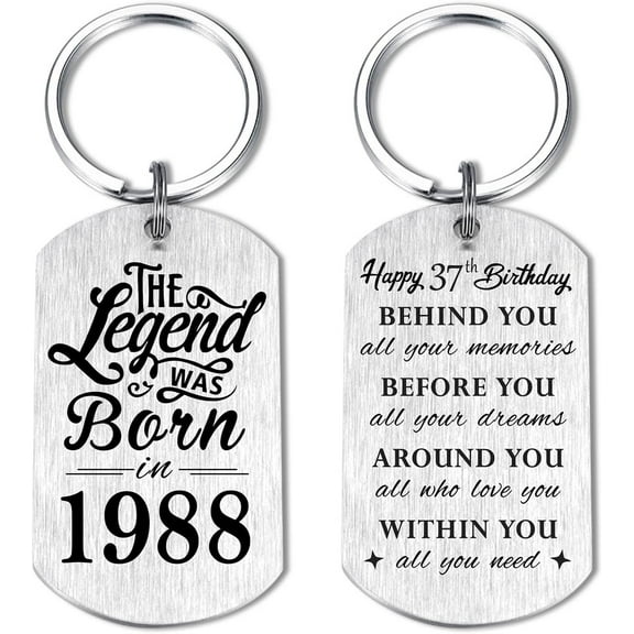 37th Birthday Gifts for Men 1988, Happy 37th Birthday Keychain, 37 Year Old Bday Gifts for Man Male, The Legend was Born in 1988