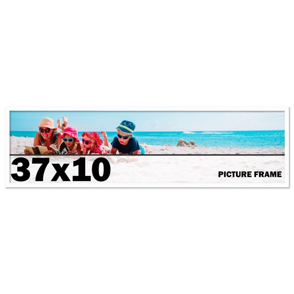 37x10 Frame White Solid Wood Picture Frame Includes UV Acrylic Shatter Guard Front, Acid Free Foam