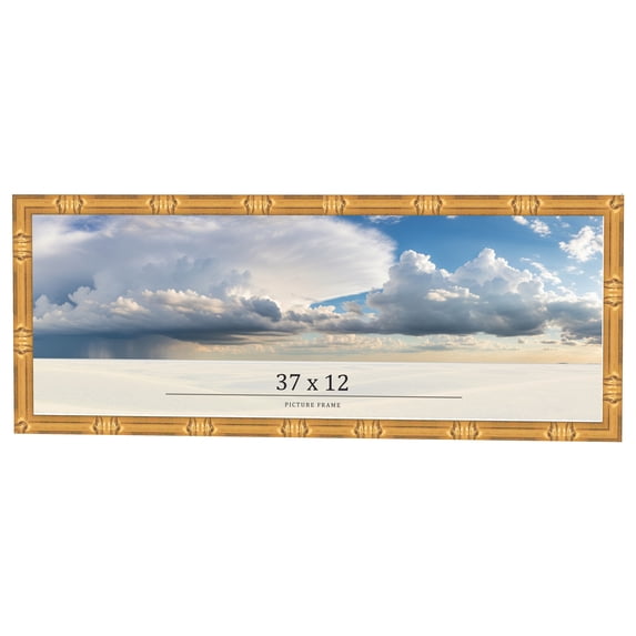 37x12 Frame Gold Bamboo Solid Wood Picture Frame | 1 Inch Moulding Width | Interior Frame Depth