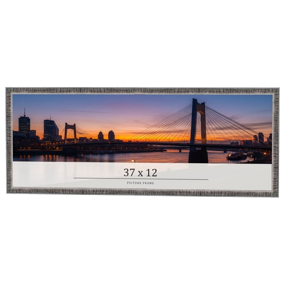 37x12 Frame Silver Grey Distressed Solid Wood Picture Frame | 0.75 Inch Moulding Width | Interior