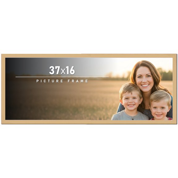 37x16 Frame Natural Wood Picture Frame | 0.75 Inch Moulding Width | with UV Acrylic Plexiglass,