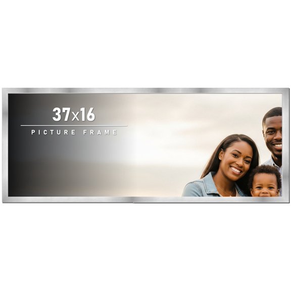 37x16 Frame Silver Stainless Steel Solid Wood Picture Frame | 0.75 Inch Moulding Width | Includes
