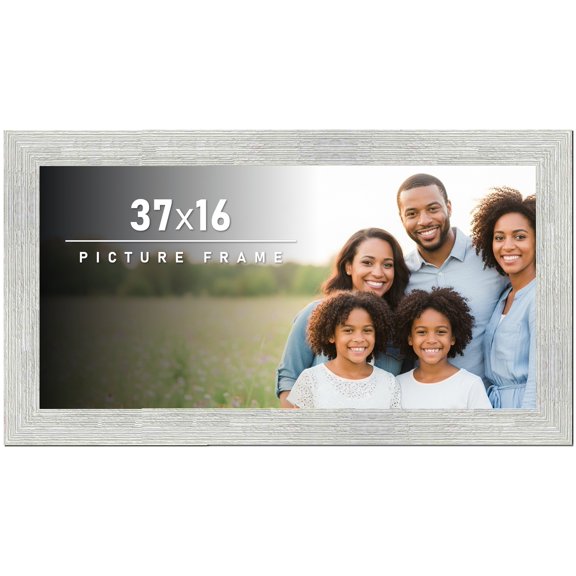 37x16 Frame White Barnwood Picture Frame Includes UV Acrylic Plexiglass, Acid Free Foam Backing