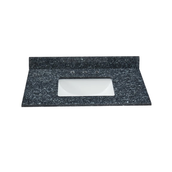 37x22 Inch Bathroom Vanity Top, Blue Pearl Granite with Undermount Porcelain Sink, 0.75" Thick (") and 4" High Backsplash, Pre-Drilled 8" Widespread Faucet Holes