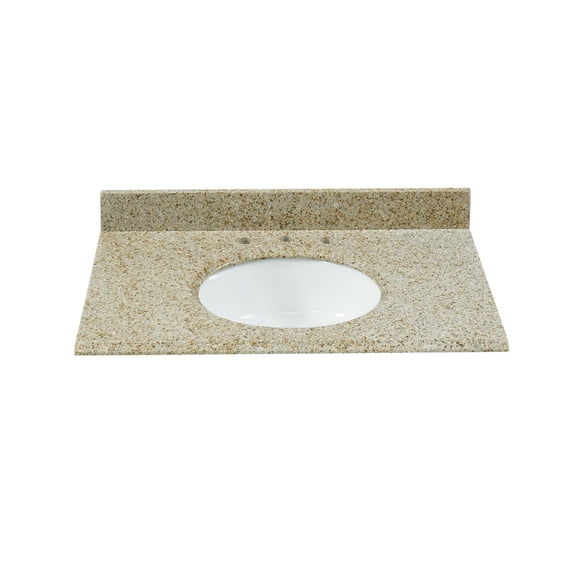 37x22 Inch Bathroom Vanity Top, Desert Gold Granite with Undermount Porcelain Sink, 0.75" Thick (¾") and 4" High Backsplash, Pre-Drilled 8" Widespread Faucet Holes