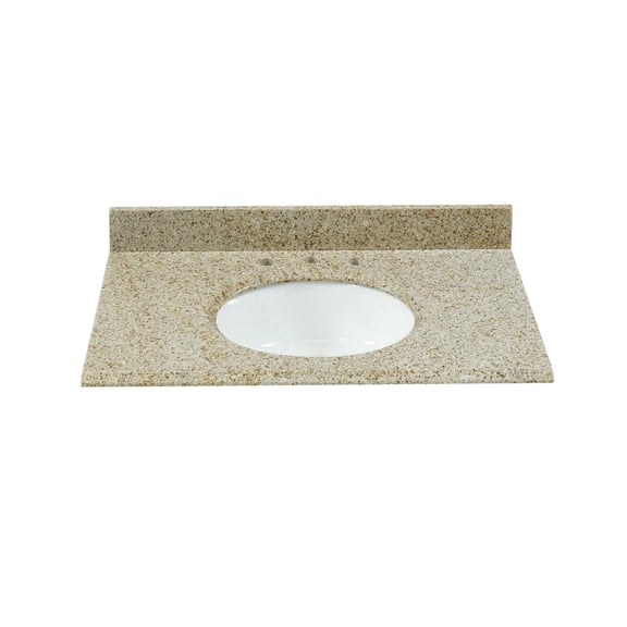 37x22 Inch Bathroom Vanity Top, Desert Gold Granite with Undermount Porcelain Sink, 0.75" Thick and 4" High Backsplash, Pre-Drilled 8" Widespread Faucet Holes
