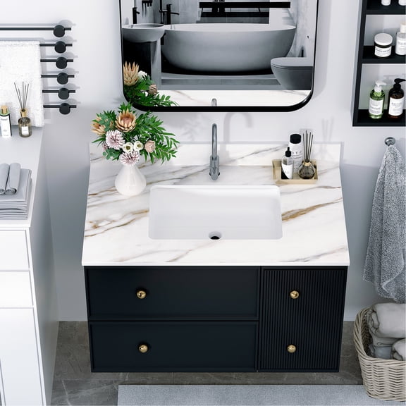 37x22 Inch Vanity with Sink - Drip-Free Edge & Overflow - Bathroom Design - Prevent Water Overflow