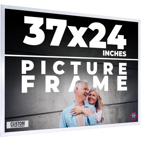 37x24 Frame Silver Stainless Steel Solid Wood Picture Frame | 0.75 Inch Moulding Width | Includes