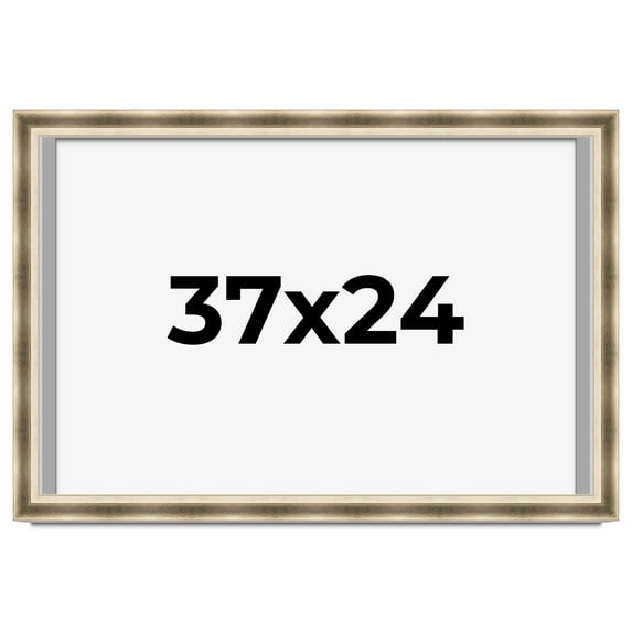 37x24 Shadow Box Frame Silver | 1.75 inches Deep Real Wood Traditional Shadowbox Display Frame | UV