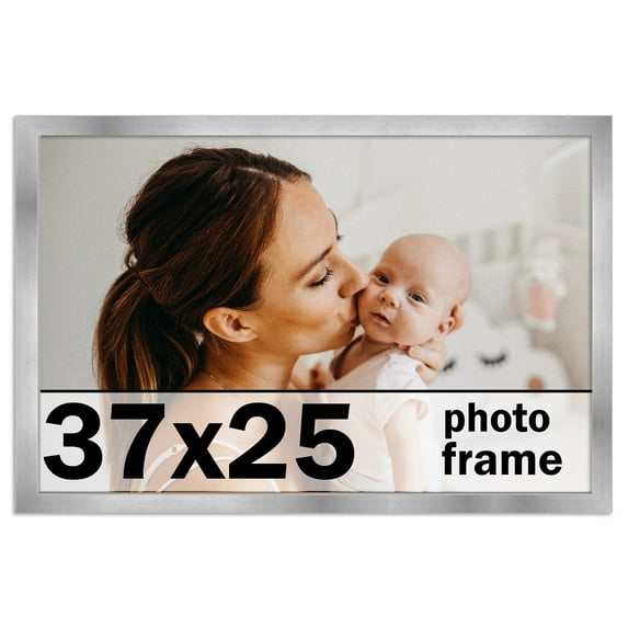 37x25 Frame Silver Stainless Steel Solid Wood Picture Frame | 0.75 Inch Moulding Width | Includes