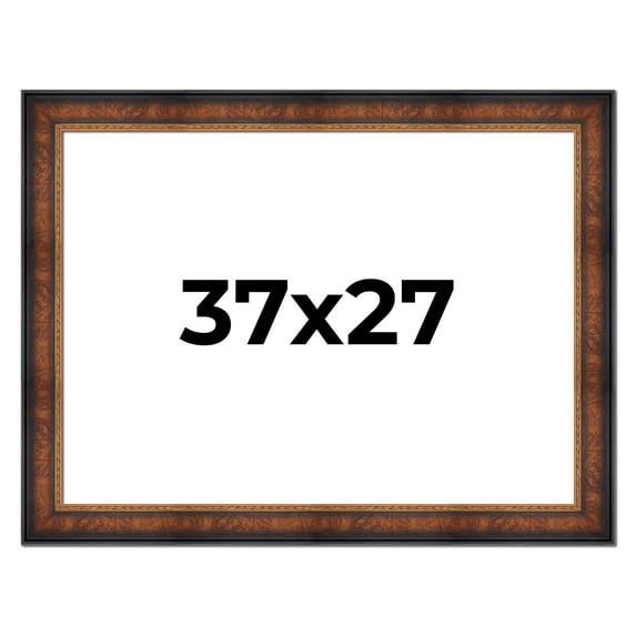 37x27 Frame Brown Walnut Gold Ornate Trim Solid Wood Plein Air Picture Frame | 3 Inch Moulding