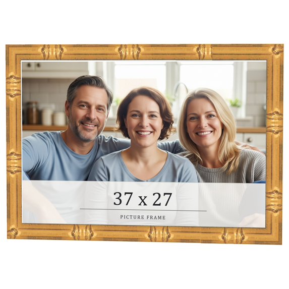 37x27 Frame Gold Bamboo Solid Wood Picture Frame | 1 Inch Moulding Width | Interior Frame Depth
