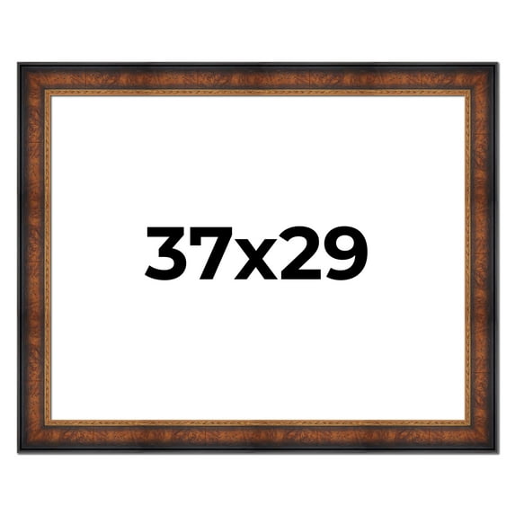 37x29 Frame Brown Walnut Gold Ornate Trim Solid Wood Plein Air Picture Frame | 3 Inch Moulding