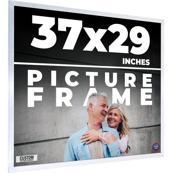 37x29 Frame Silver Stainless Steel Solid Wood Picture Frame | 0.75 Inch Moulding Width | Includes